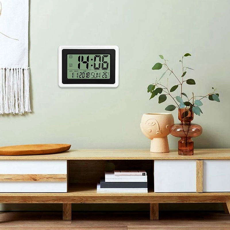1 Đồng Hồ Báo Thức Kỹ Thuật Số Màn Hình LCD Hiển Thị Lịch Và Nhiệt Độ Cực Lớn Dễ Đọc Và Bộ
