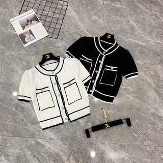 Áo Len mỏng cộc tay phối viền QC