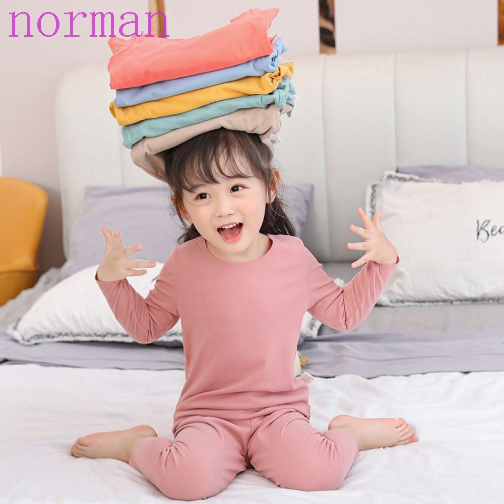 Bộ Đồ Lót Thun Mềm Mại Cổ Tròn Không Đường May Co Giãn Màu Trơn Thời Trang Thu Đông Cho Bé