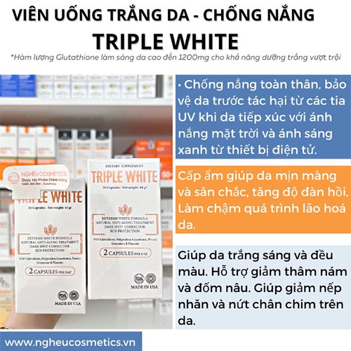 VIÊN UỐNG TRẮNG DA TRIPLE WHITE - VIÊN UỐNG GLUTATHION 1200MG ,TRẮNG DA