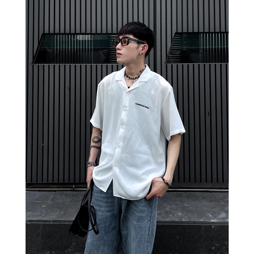 Áo Sơ Mi Lụa UNSOCIAL (Trắng/Đen)