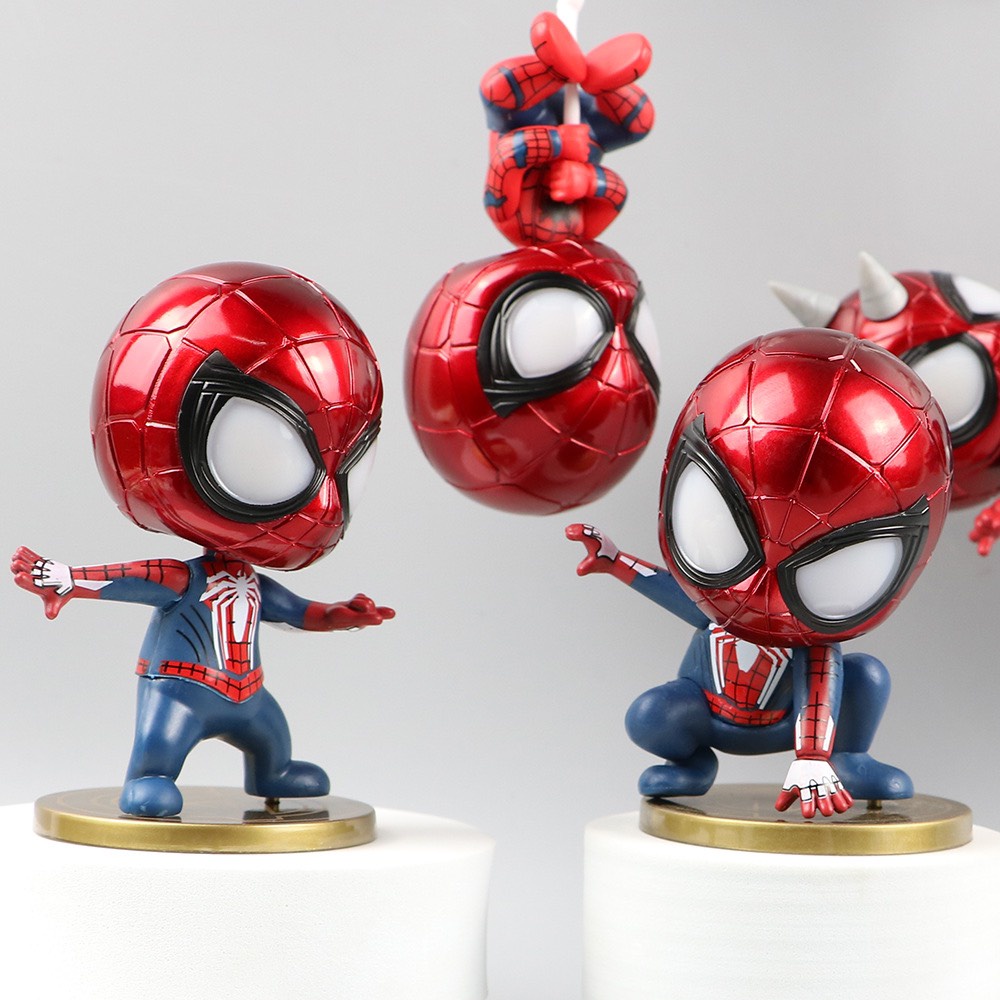 Set 5 Mô Hình Người Nhện Spider Man Bằng Nhựa , Đầu lò xo, Hút nam châm