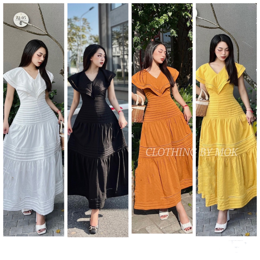 Váy nữ dáng dài maxi cổ V phối vai bèo xoè thiết kế tôn dáng chất vải xô mát đi chơi, đi biển siêu xinh, sang chảnh