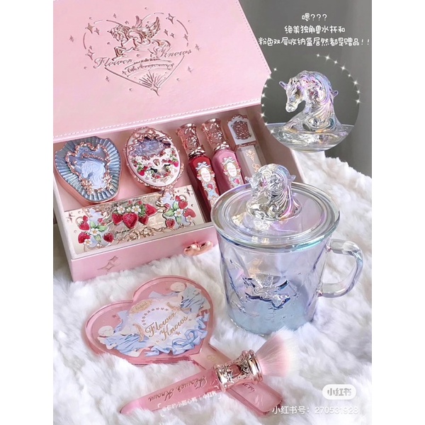 Có sẵn - cốc thuỷ tinh Flower knows kỳ lân thú một sừng Unicorn hologram