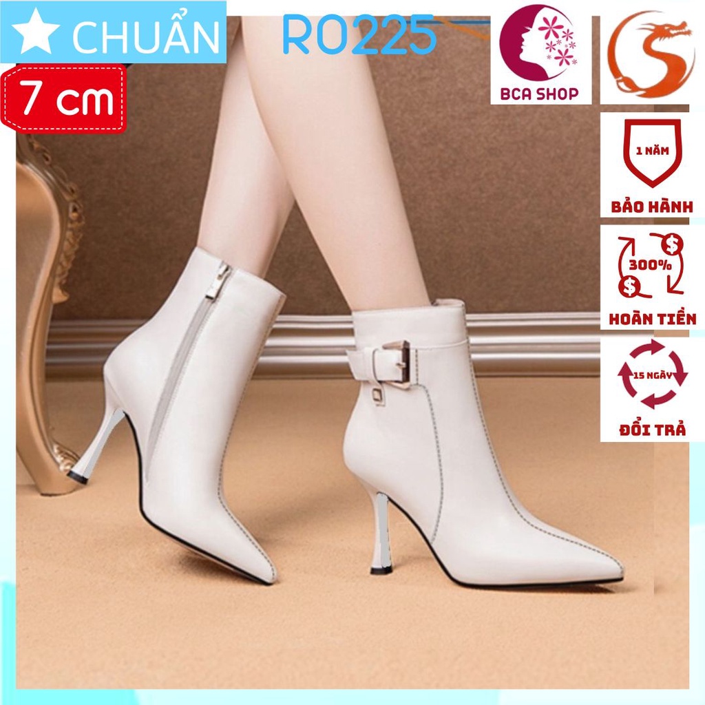 Giày bốt nữ cổ thấp gót nhọn 7p RO288 ROSATA tại BCASHOP mũi nhọn, kết hợp kiểu mặt thắt lưng thời thượng - màu trắng