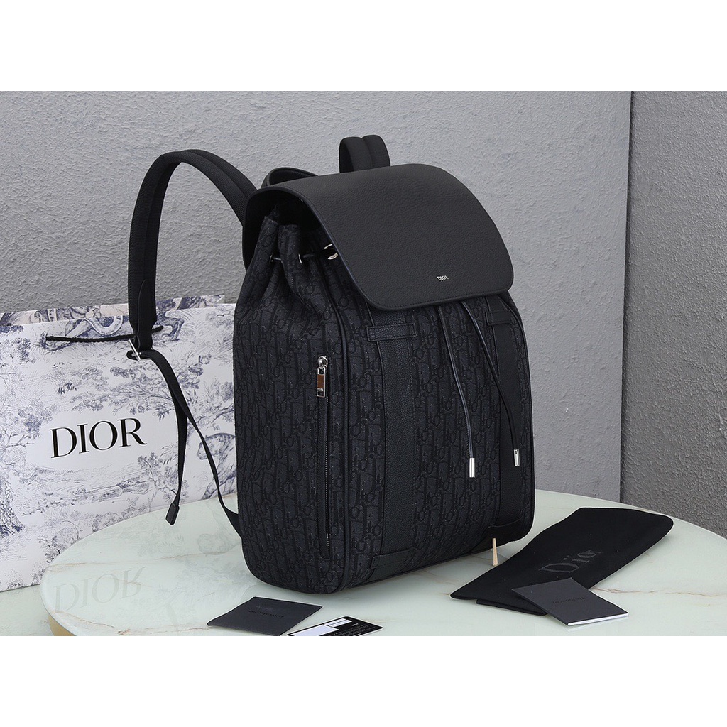 Balo CD Oblique Jacquard Canvas phối Da Bò Size 40