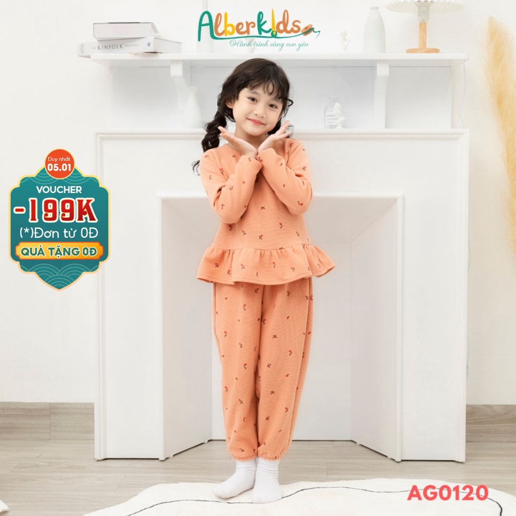 Bộ đồ bé gái alberkids dài tay bèo cổ tròn in hoạ tiết xinh đẹp cho trẻ em - ảnh sản phẩm 1