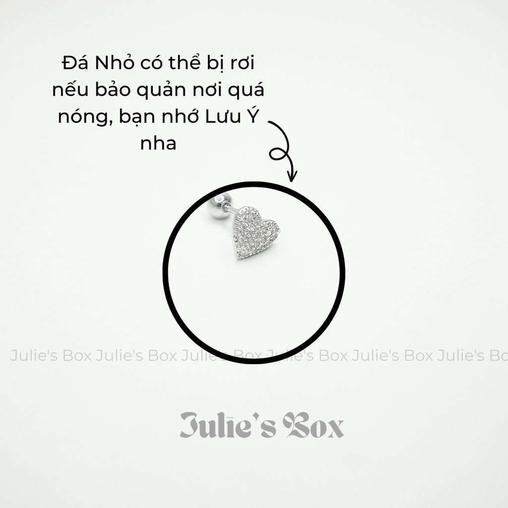 [1 Chiếc] Khuyên Tai Heart No.3 Đính Đá Màu Bạc Không Gỉ Sét Không Ngứa Bông Tai Unisex Julies Box 66
