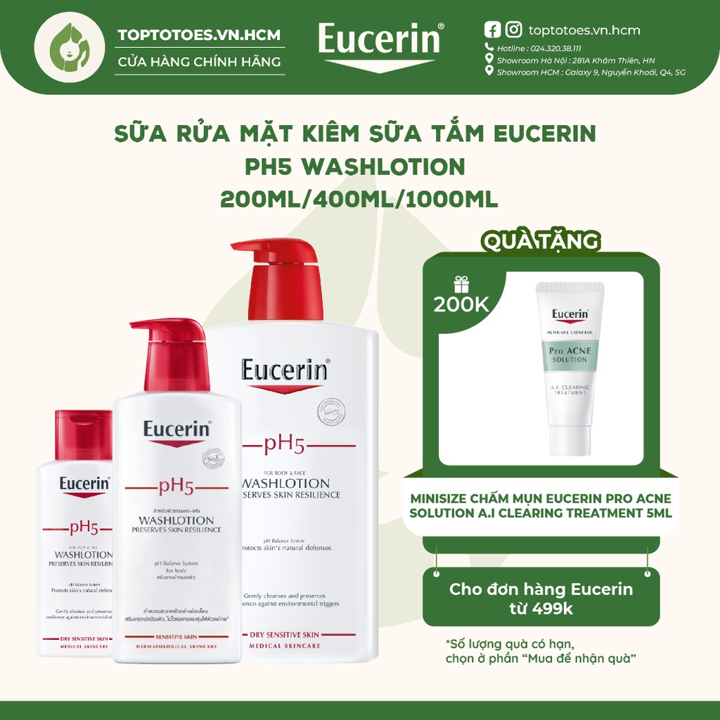 Sữa rửa mặt kiêm sữa tắm Eucerin pH5 Washlotion for Body & Face - 200ml/400ml/1000ml