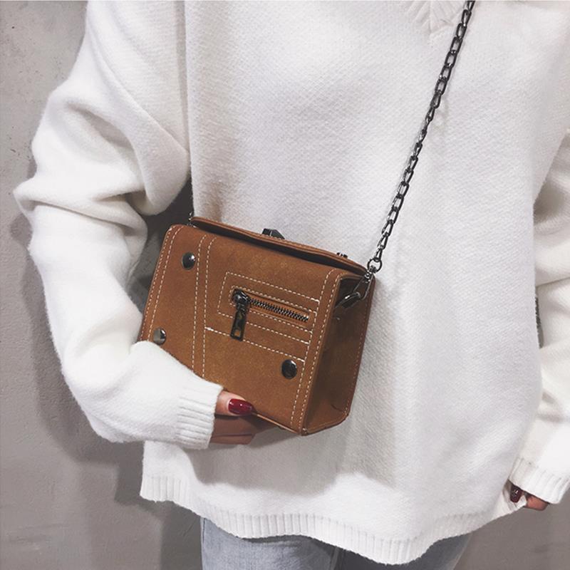 Túi Đeo Chéo Màu Đen Phối Dây Xích Thời Trang Thu Đông Phong Cách Hàn Quốc Cho Nữ