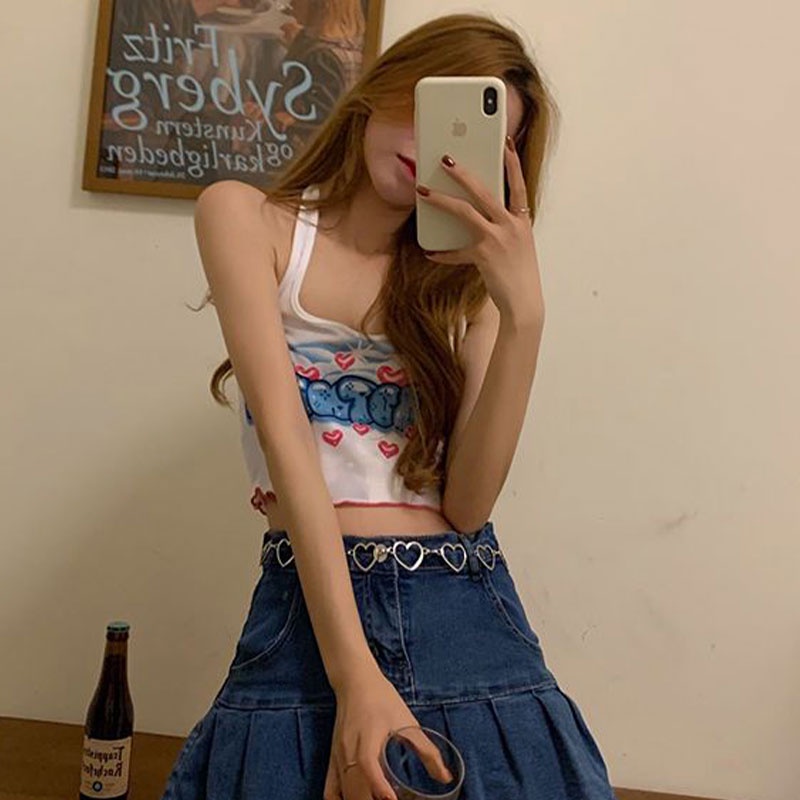 Áo hai dây XINLANYASHE in họa tiết thời trang phong cách Hàn Quốc gợi cảm dành cho bạn nữ