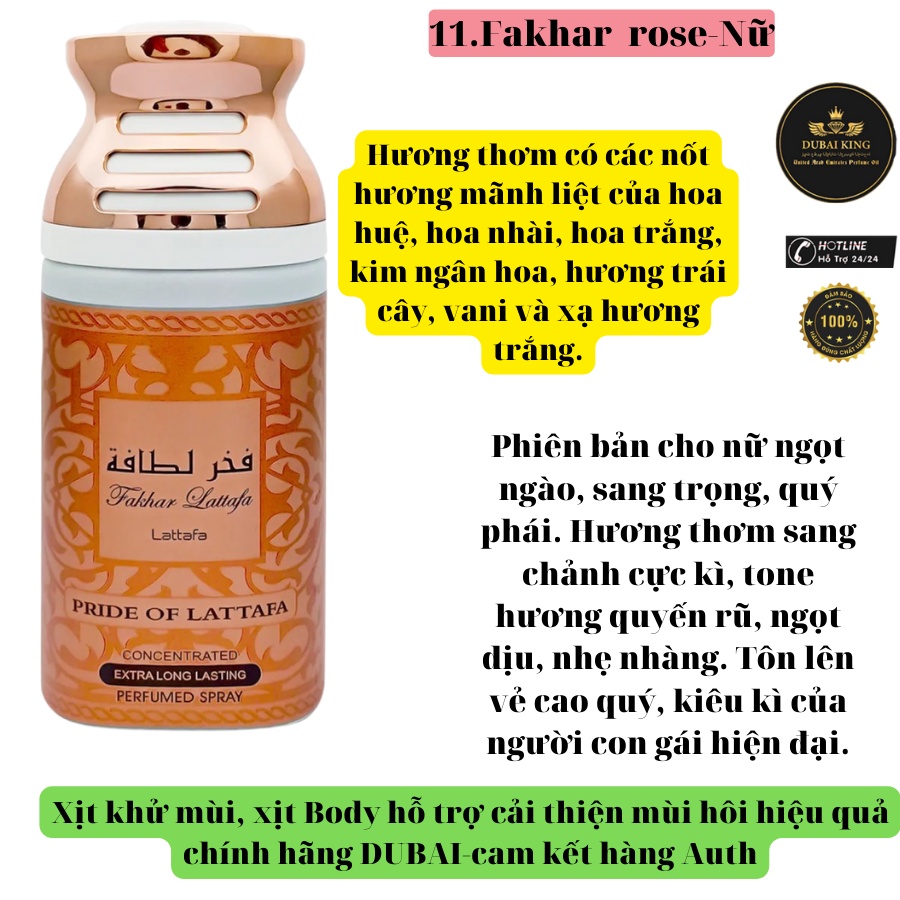 Xịt khử mùi nách, xịt thơm body mist hương nước hoa hỗ trợ cải thiện mùi hôi hiệu quả chính hãng DUBAI 250mLsiêu thơm