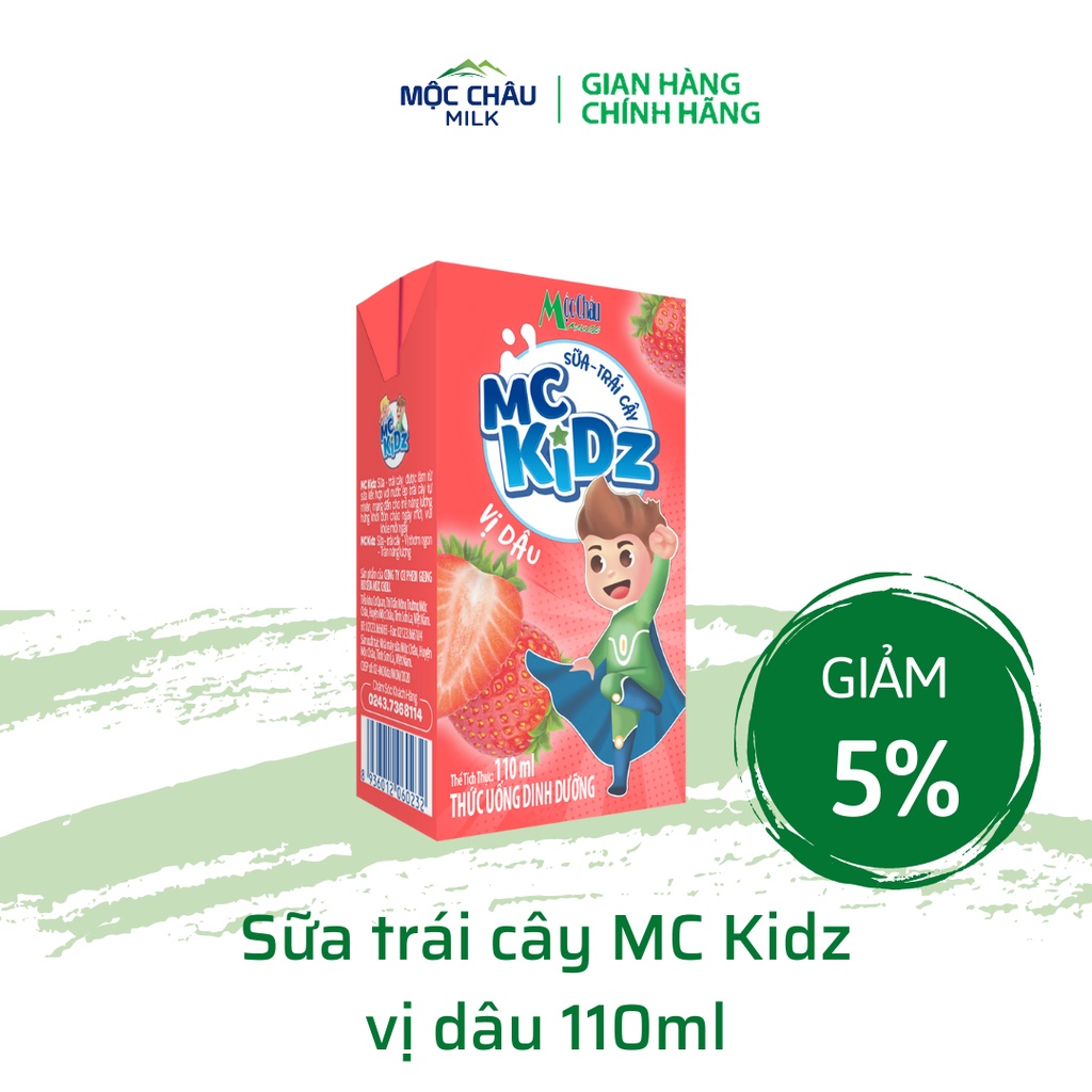 Thùng 24 hộp Sữa trái cây MC Kidz Vị Dâu (110mlx24)