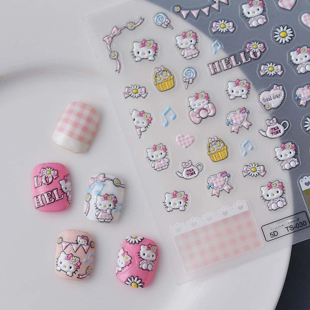 Miếng Dán Trang Trí Móng Tay Tự Dính Họa Tiết Hoạt Hình Kitty Melody Dễ Thương Cho Nữ