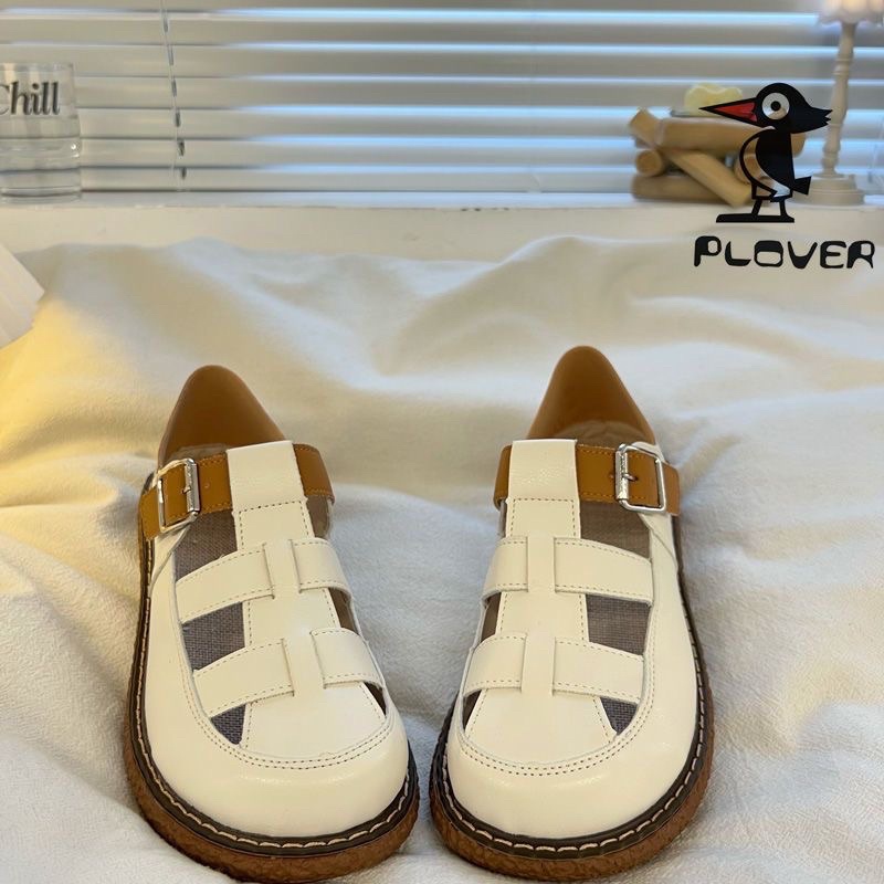 Giày Sandal Kín Mũi Mix Quai Nâu Cài Dễ Thương Kiểu Nhật