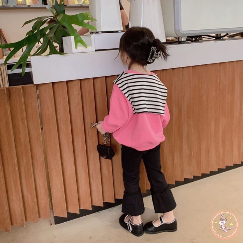 Áo Thun Sweater Cổ Tròn Tay Dài In Chữ Phối Khăn Choàng Kiểu Hàn Quốc Dễ Thương Cho Bé Gái