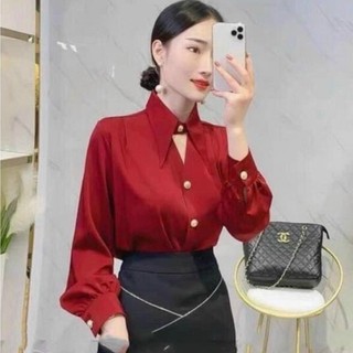 Áo sơ mi lụa nhật _ Áo sơ mi lụa công sở cổ nhọn khoét ngực cao cấp