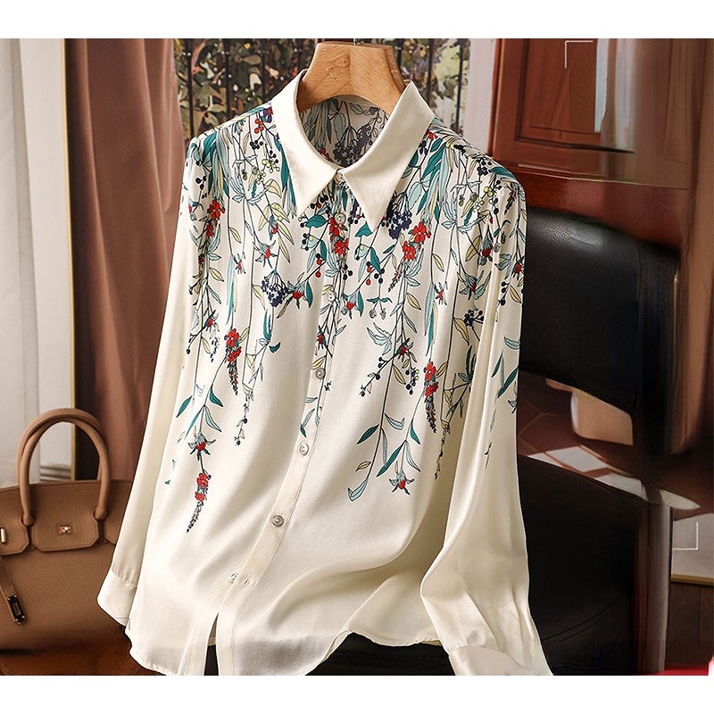 Áo Sơ Mi Lụa Twill Lụa Mulberry Tay Dài Đa Năng Phong Cách Quầy Bar Qingdao Nhập Khẩu Cho Nữ CF1 Q