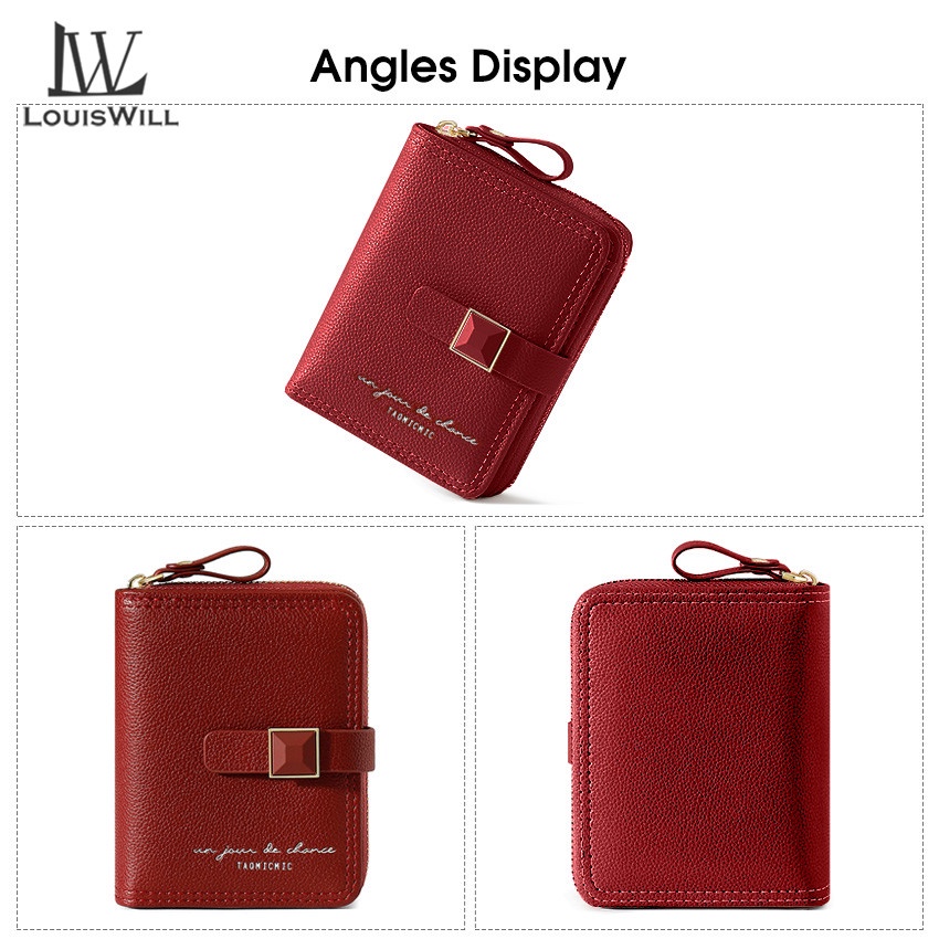 Ví da PU LOUISWILL dáng ngắn đa năng có 11 ngăn đựng thẻ/ tiền xu phong cách retro thời trang cho nữ