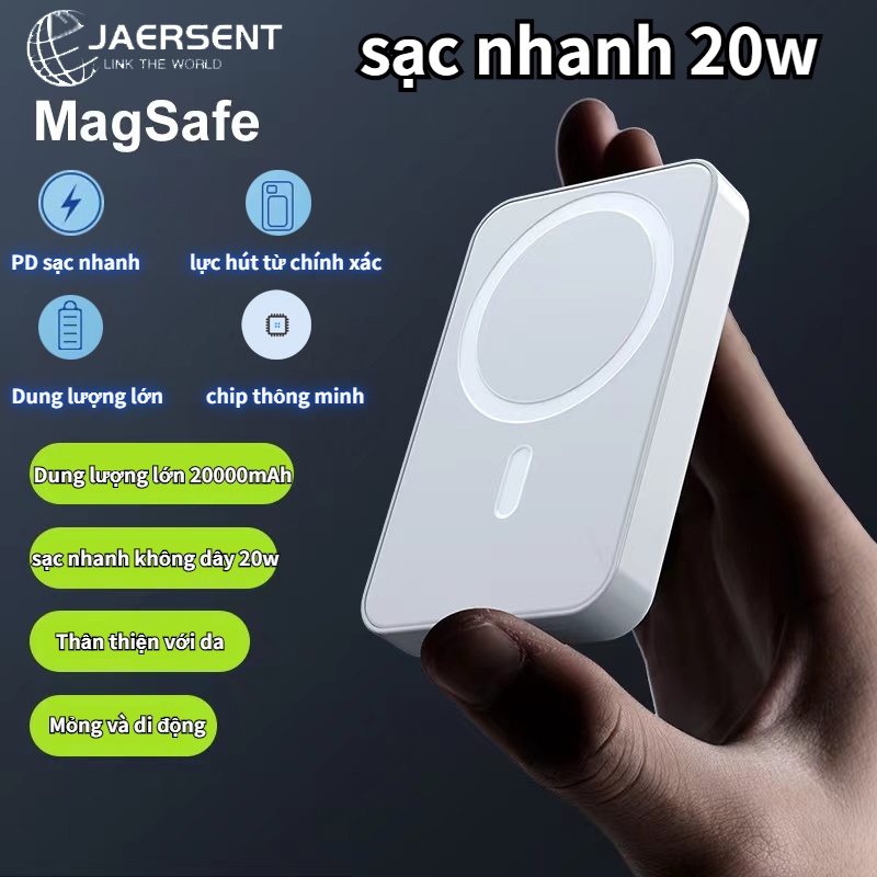 Sạc Dự Phòng Không Dây Từ Tính Sạc Nhanh Pin 20000mah Mini Nhỏ Gọn Cao Cấp Cho Điện Thoại