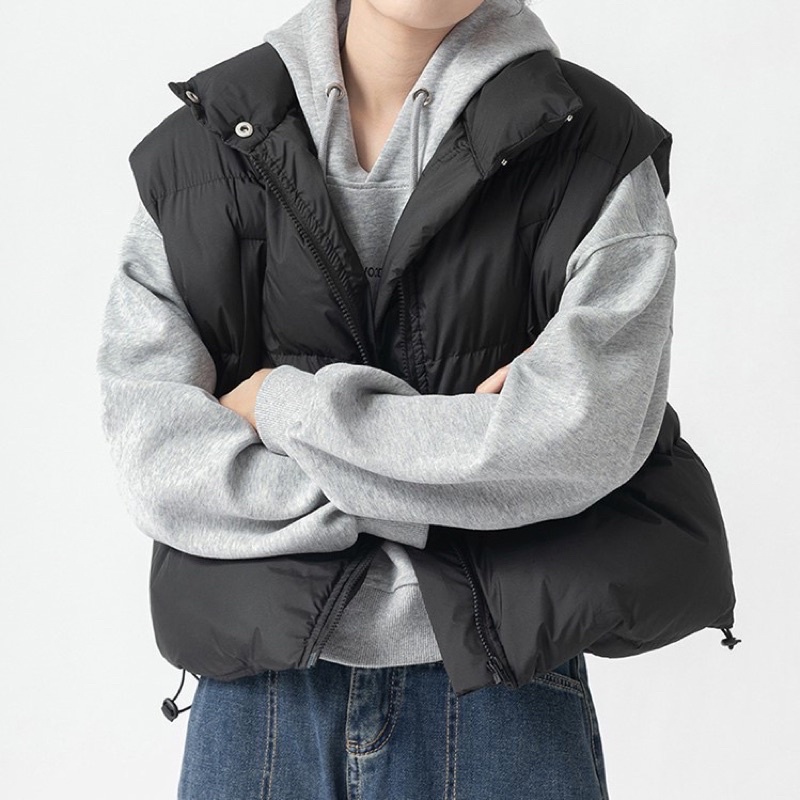 Áo Puffer Gile Form Rộng Dây Rút Tăng Chỉnh, Áo Phao Gile Cộc Tay Chần Bông Dành Cho Nam Và Nữ