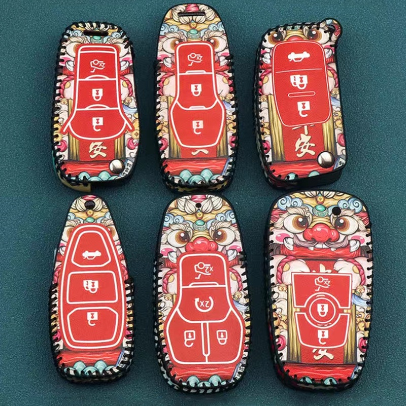 Phù Hợp Bộ Móc Khóa Bằng Da Họa Tiết Cá Tính Cho Xe Hơi Ford