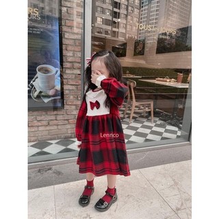 Váy Len.n.co kẻ đỏ- phối ren trắng