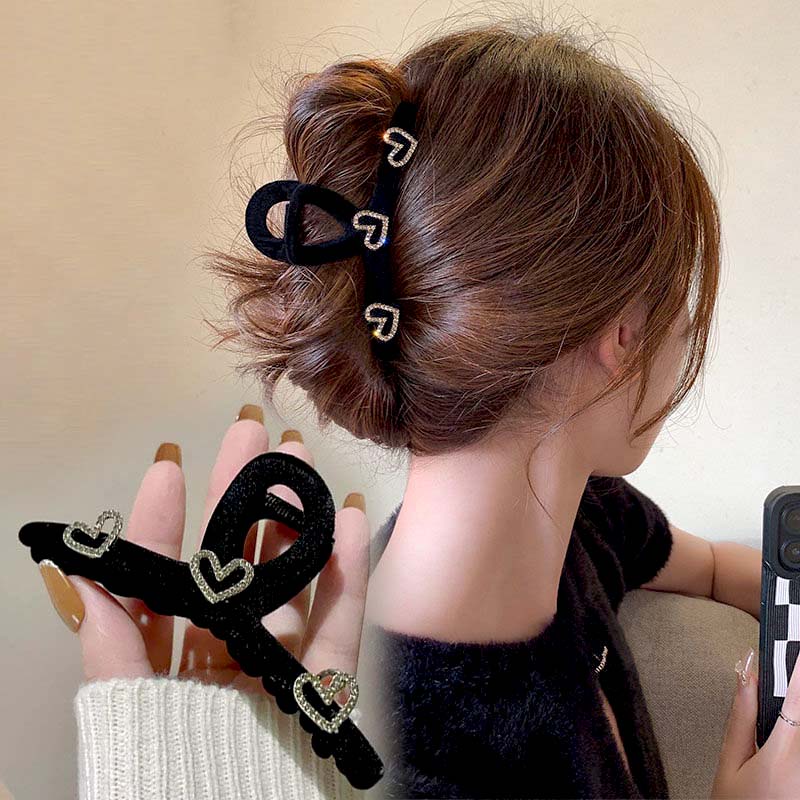 Kẹp Tóc Nhung Đen Đính Đá Hình Trái Tim Phong Cách Hàn Quốc Cho Nữ