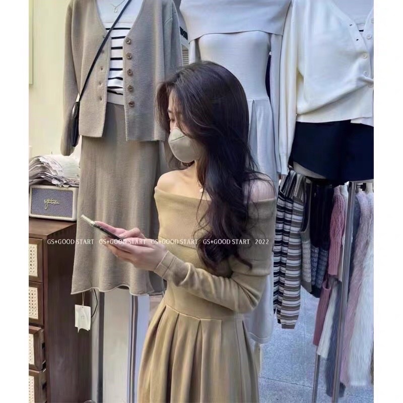 VÁY TRỄ VAI TRƠN LEN TĂM DÁNG DÀI VTVDDT