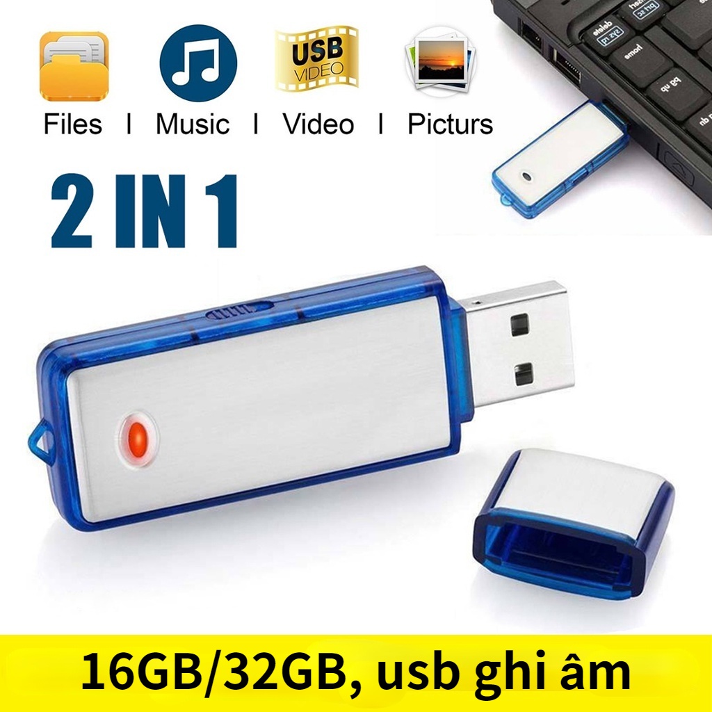 Máy ghi âm mini 16GB/32GB, chất lượng âm thanh chất lượng cao, pin bền, máy ghi USB