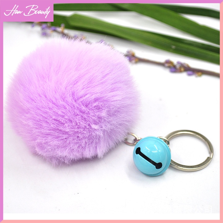 Móc Khóa Bông Xù Lông Tròn 8cm Mềm Mại Có Chuông Lục Lạc Treo Túi Xách Balo Chìa Khóa hanbeauty