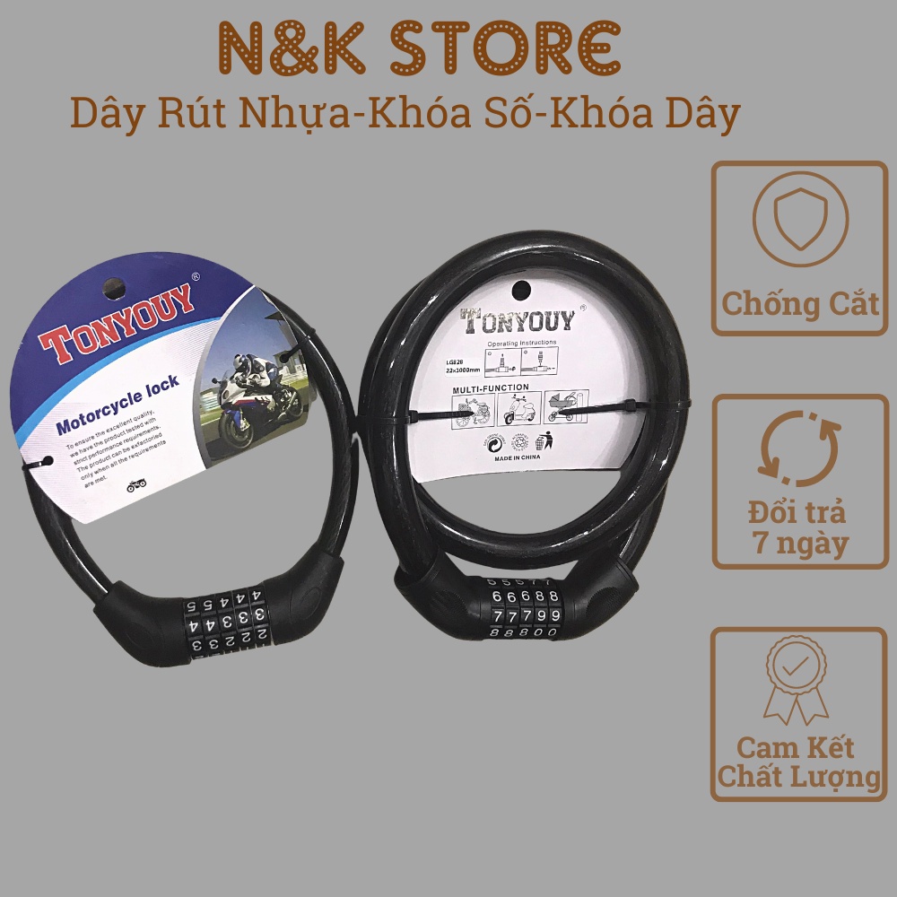 Khóa dây 5 số, dây khóa chống cắt xe máy xe đạp, khóa xe khóa cửa bền chắc