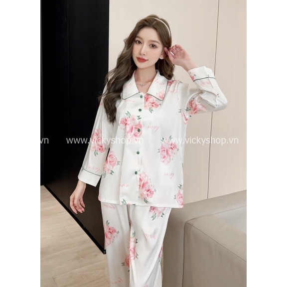 Bộ tay dài quần dài, in hình hoa siêu đep, siêu sang luôn, shop về 2 màu như ảnh.B180