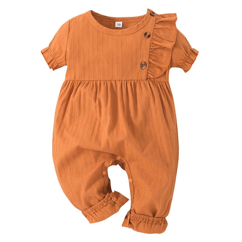 Bộ Áo Liền Quần Bằng Cotton Tay Ngắn Màu Trơn Thời Trang Dành Cho Bé Gái