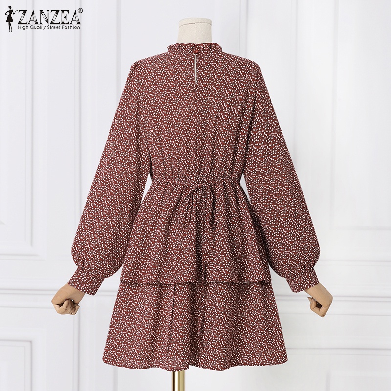 Zanzea Đầm Nữ Dài Tay Cổ Tròn Lưng Thun Thời Trang Hàn