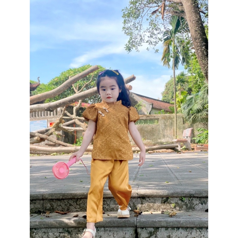 Bộ bà ba, bộ đồ lam, bộ phật tử cúc lá cho bé gái