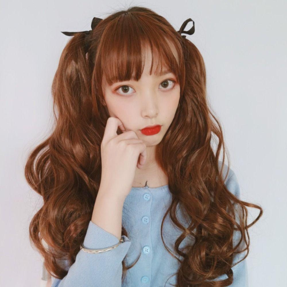 Tóc Giả Đuôi Ngựa Dài Gợn Sóng Dễ Thương Bằng Sợi Tổng Hợp Dành Cho Bạn Nữ Cosplay