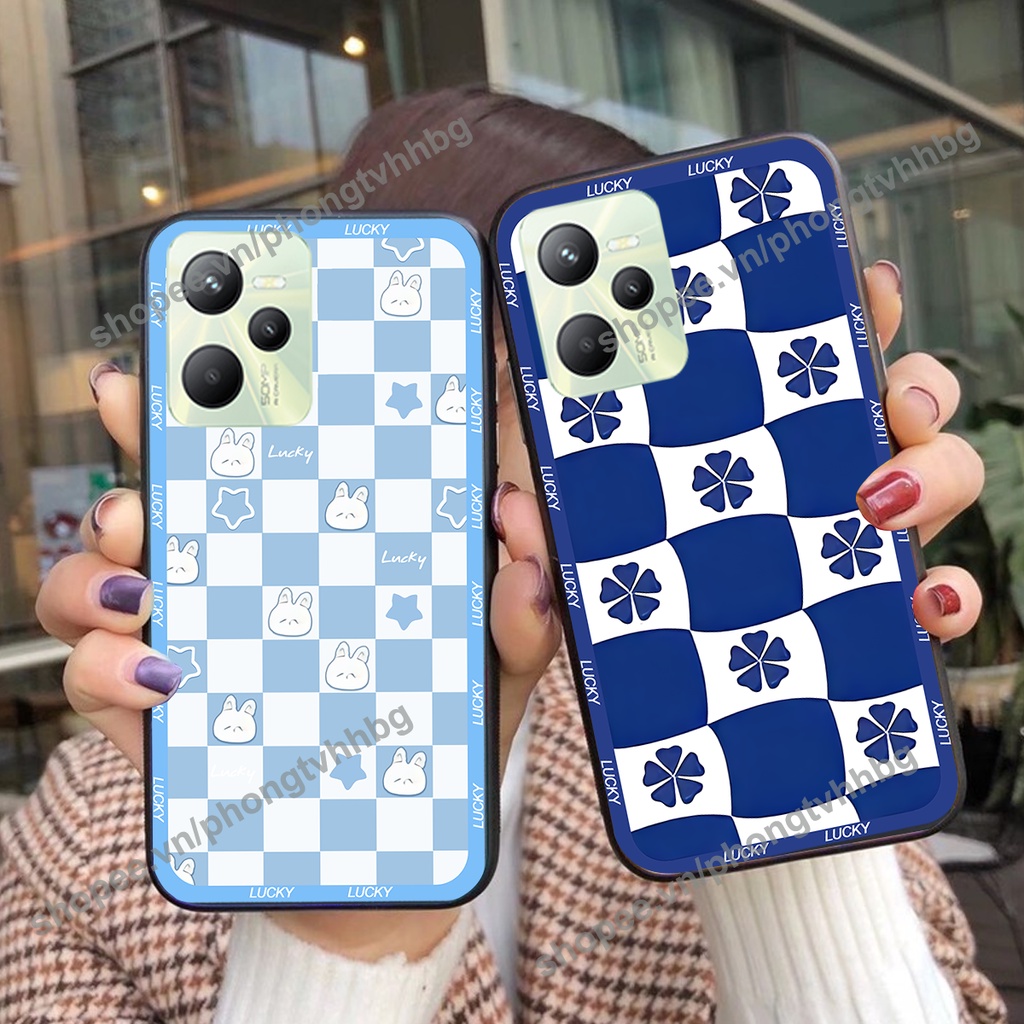 Ốp lưng Realme C35 caro mẫu hoa trắng đen cực đẹp cute giá rẻ