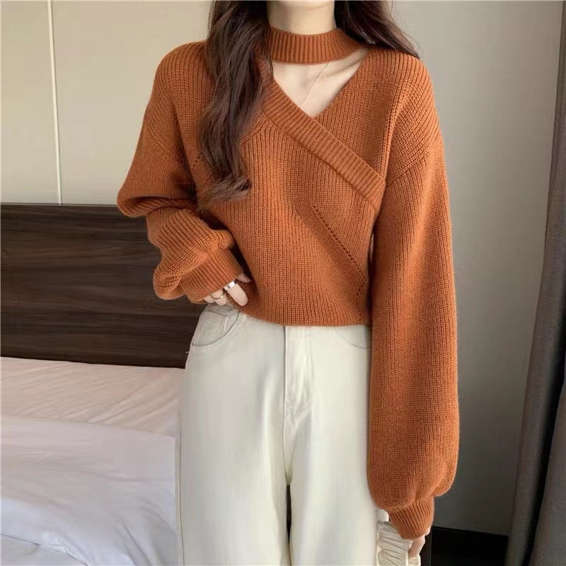 Aphrod Áo sweater Tay Dài Cổ Chữ V Trễ Vai Cho Nữ