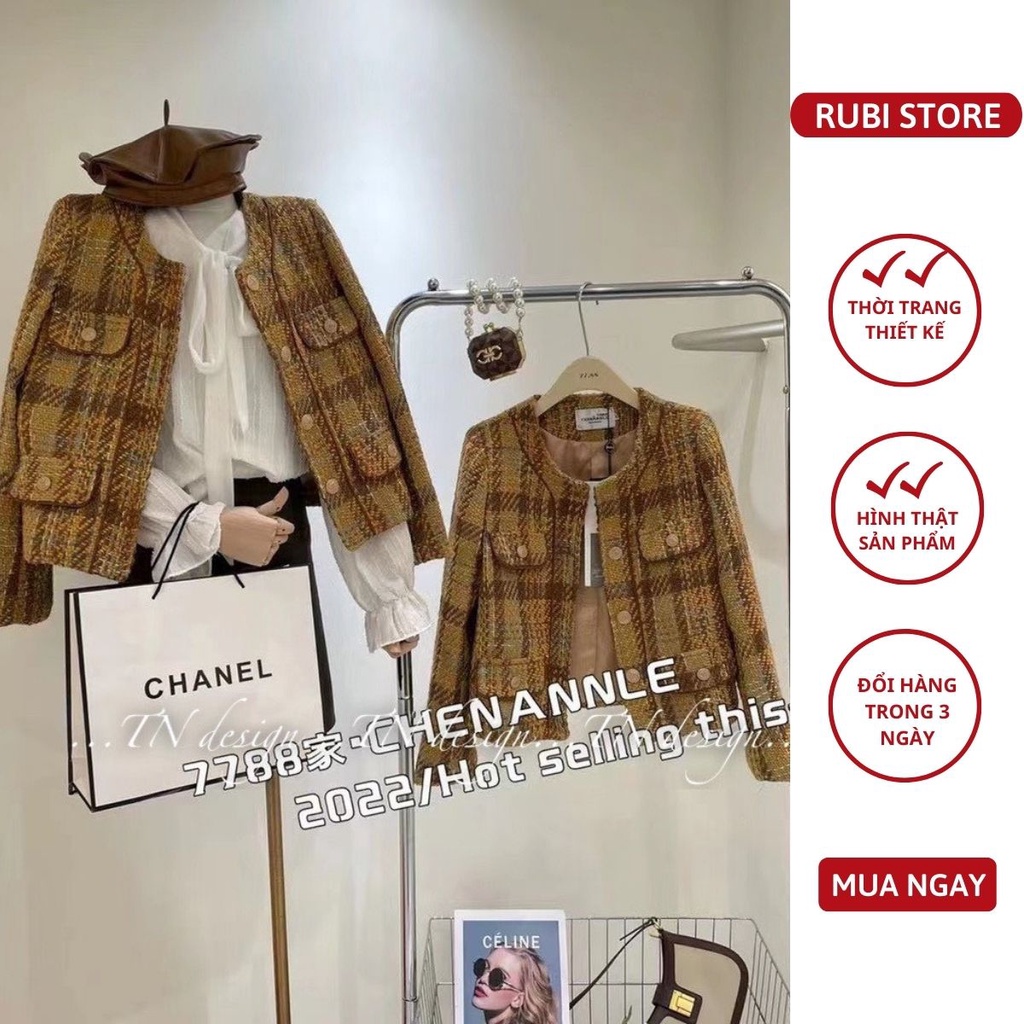 Áo khoác nữ LINH RUBI STORE dạ text viền họa tiết bbr màu vàng cốm hot hit A725