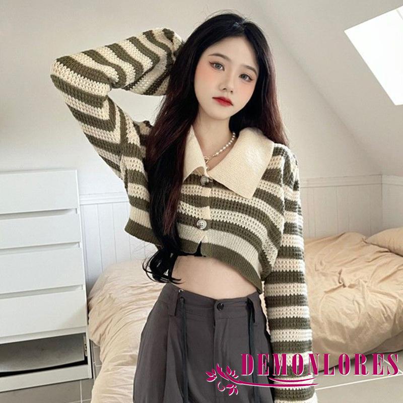 Áo Cardigan Dệt Kim Tay Dài Cài Nút Màu Sắc Tương Phản Thời Trang Cho Nữ