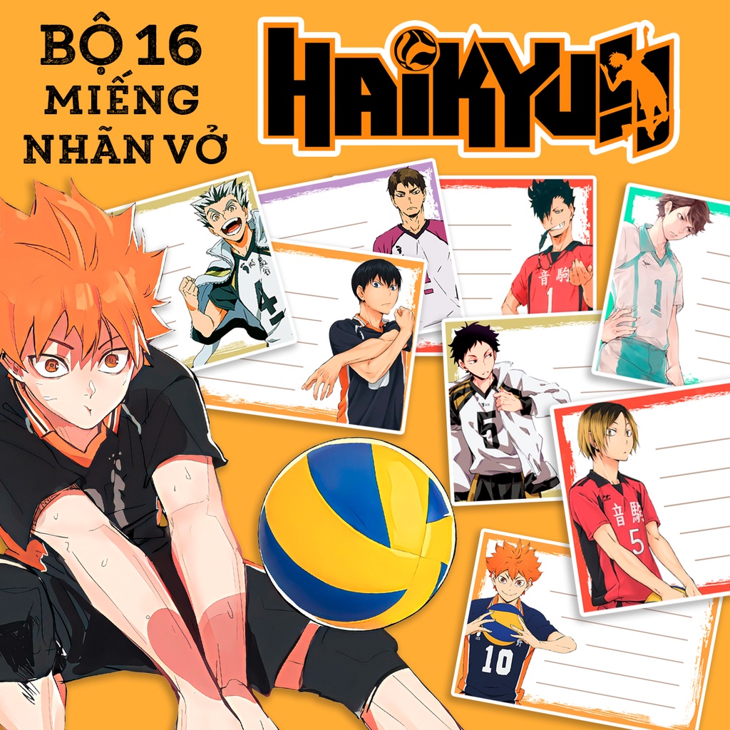 BỘ 16 NHÃN VỞ HAIKYUU! - CHÀNG KHỔNG LỒ TÍ HON - NHÃN VỞ TẬP HỌC SINH ANIME MANGA