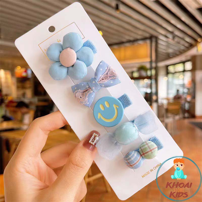 Sét kẹp tóc xinh xắn nhiều màu hoạ tiết dễ thương phong cách Hàn Quốc cho bé