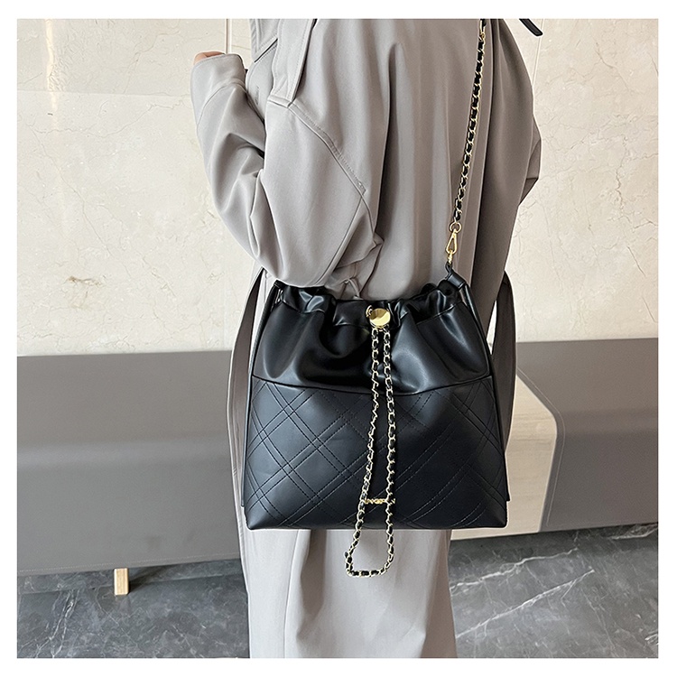 Túi xách SUPERCUTE da PU dây rút màu trơn sức chứa lớn dễ phối đồ thời trang cho học sinh