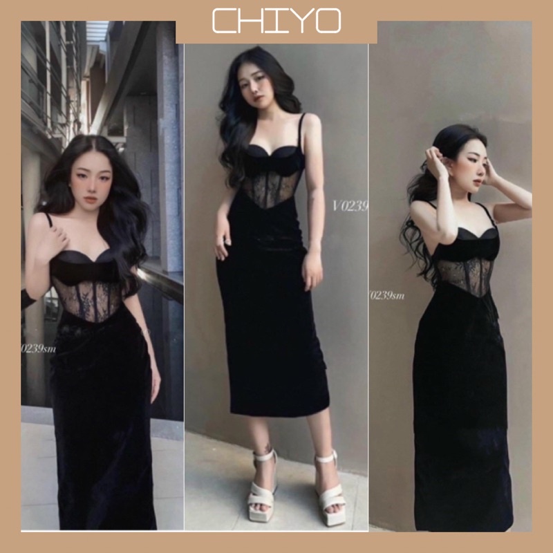 Đầm Nhung 2S Cúp Ngực Phối Ren Lưới Sang Chảnh D162