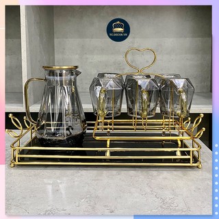 Set 6 cốc + bình thuỷ tinh borosilicate pha lê đen 🌸 sang trọng tinh tế 🌸