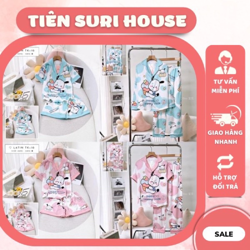 Đồ Bộ Pyjama Lụa Latin Thiết Kế Cao Cấp Beo Xanh/ Hồng- Tiên Suri House