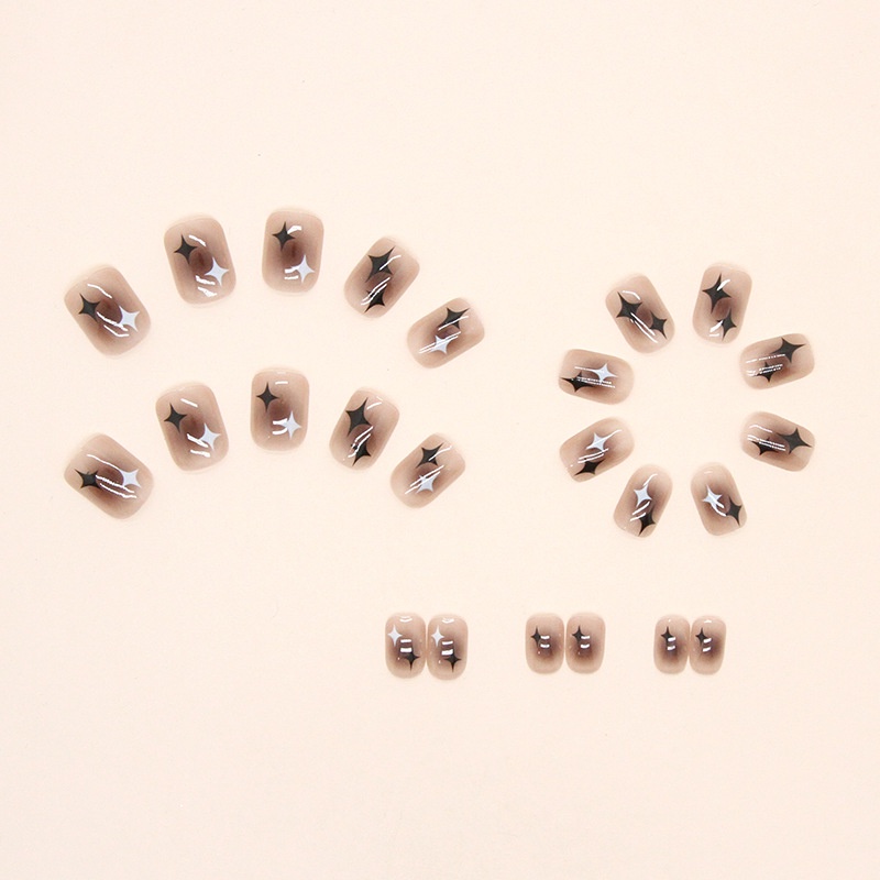 Hộp 24 Móng Tay Giả Hình Vuông Màu Đen Và Nâu R700