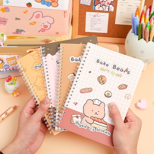 Vở lò xo kép kẻ ngang kích thước A5 tiêu chuẩn 60 trang nhiều mẫu - Gấu Xám