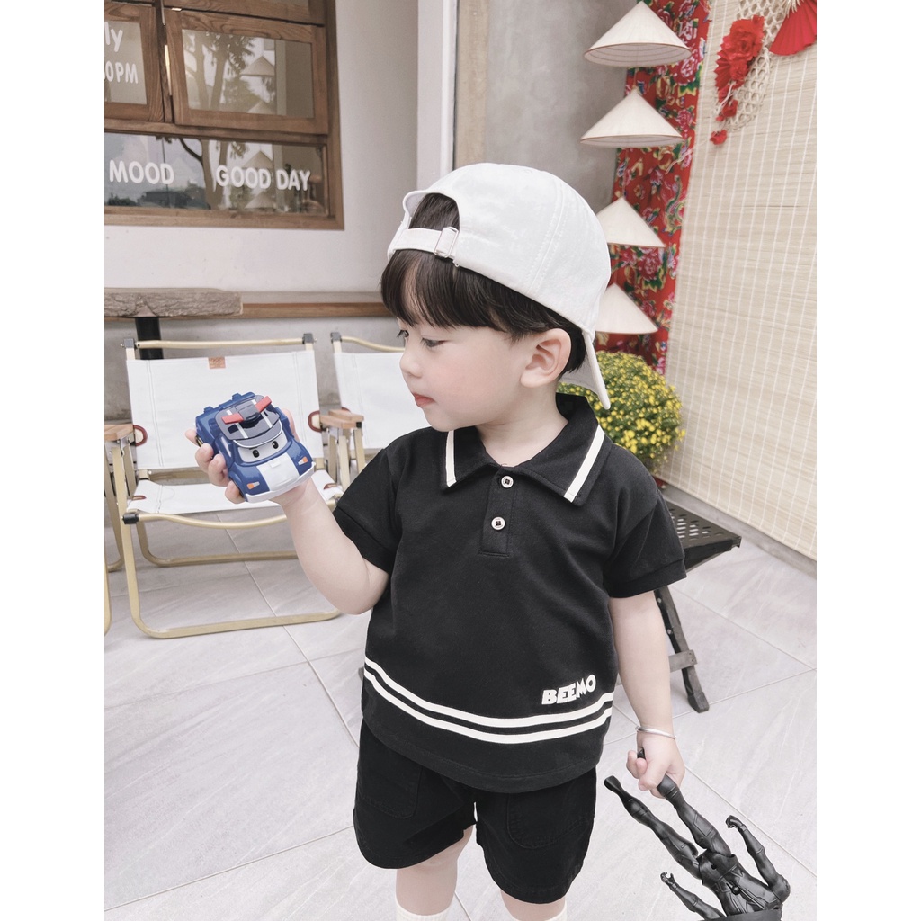 Áo cộc tay cổ polo beemo phối đường kẻ chất liệu cotton co giãn tốt mặc đi - ảnh sản phẩm 1